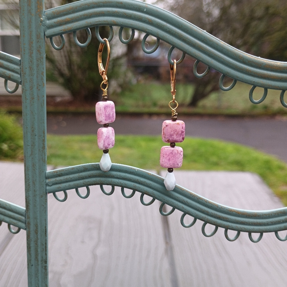 Vintage Pink and Gold Dangle Earrings